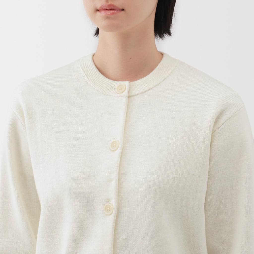 MUJI Women's Washable Knit Crew Neck Cardigan, Off-White, Size S (BA1Q4A5S)
