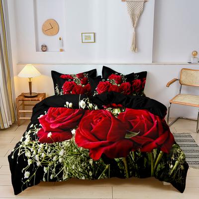 3pcs Imitation Rose Print Bedding Duvet Cover Set Soft Comfortable Duvet Cover For Bedroom Guest Room Perfect for All Seasons
