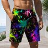 Men s Plus Size Colorful Ink Splash Printed Drawstring Waist Straight Leg Beach Shorts With Side Pockets