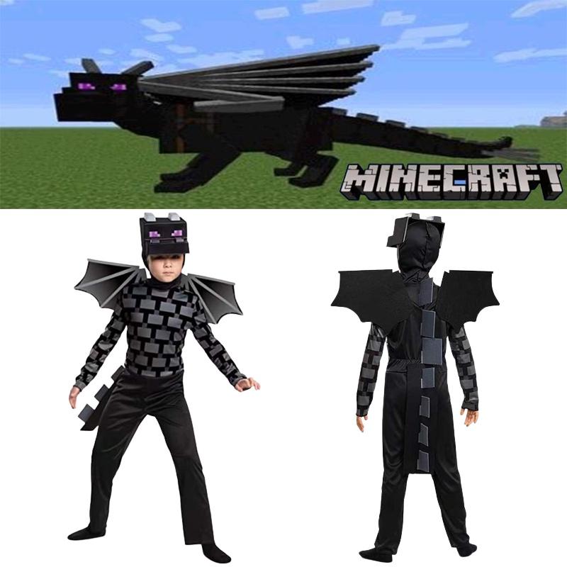 

Minecraft Kid Ender Dragon Cosplay Jumpsuit Mask Party Fancy Halloween Gifts M