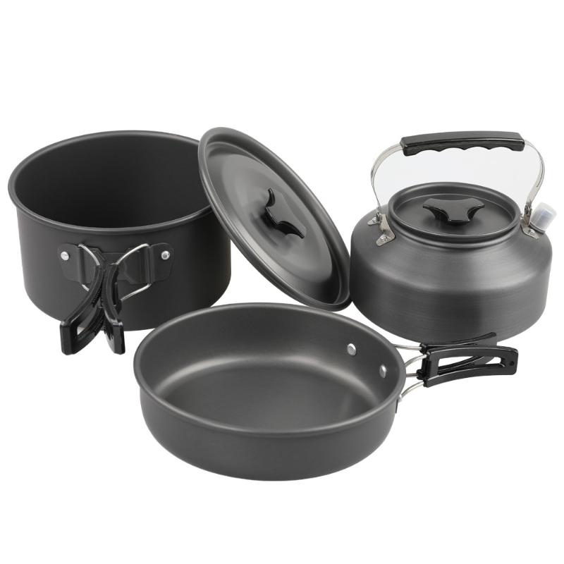 

Посуда для кемпинга Набор уличных кастрюль на 2-3 человек Портативный набор для пикника Чайник Сковорода Комбинация чёрный