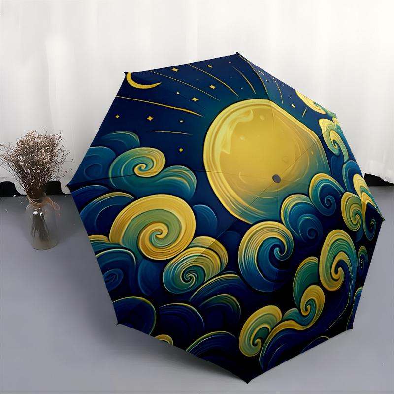 1pc Moon Waves Automatic Open/Close Umbrella, Portable Folding Umbrella for Travel, Themed Events, It Is Suitable As a Gift for Various Festivals, Out