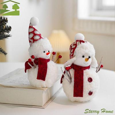 Kawaii Cartoon Christmas Snowman Ornaments Knitted Soft Plush Snowman Doll Simulation White Snowman Statue Christmas Table