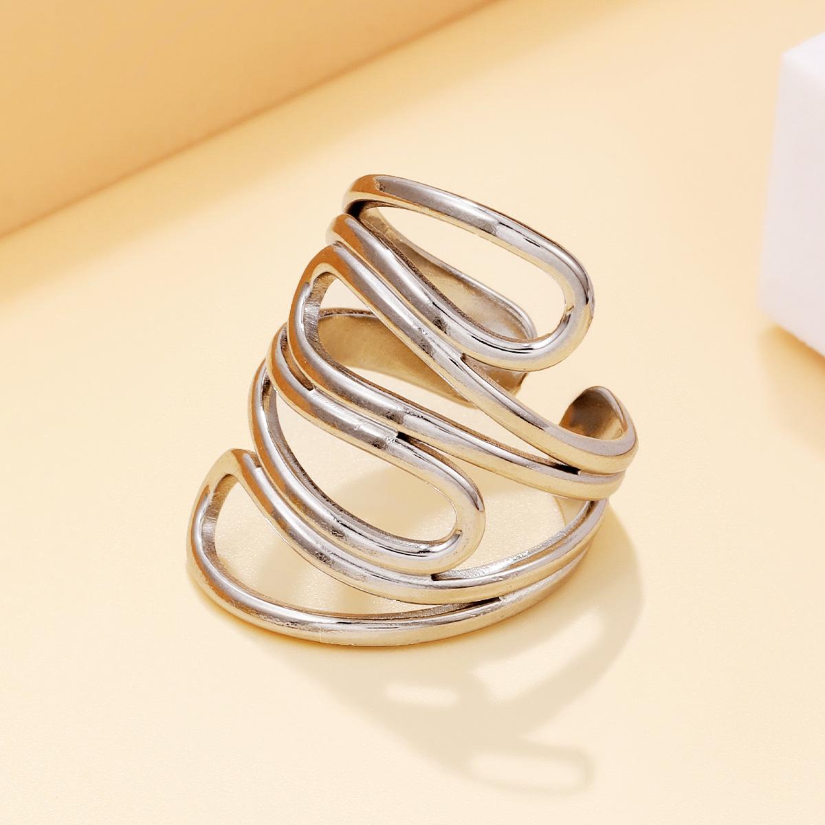 18K Gold Vacuum-Plated Stainless Steel Geometric Hollow Open Ring