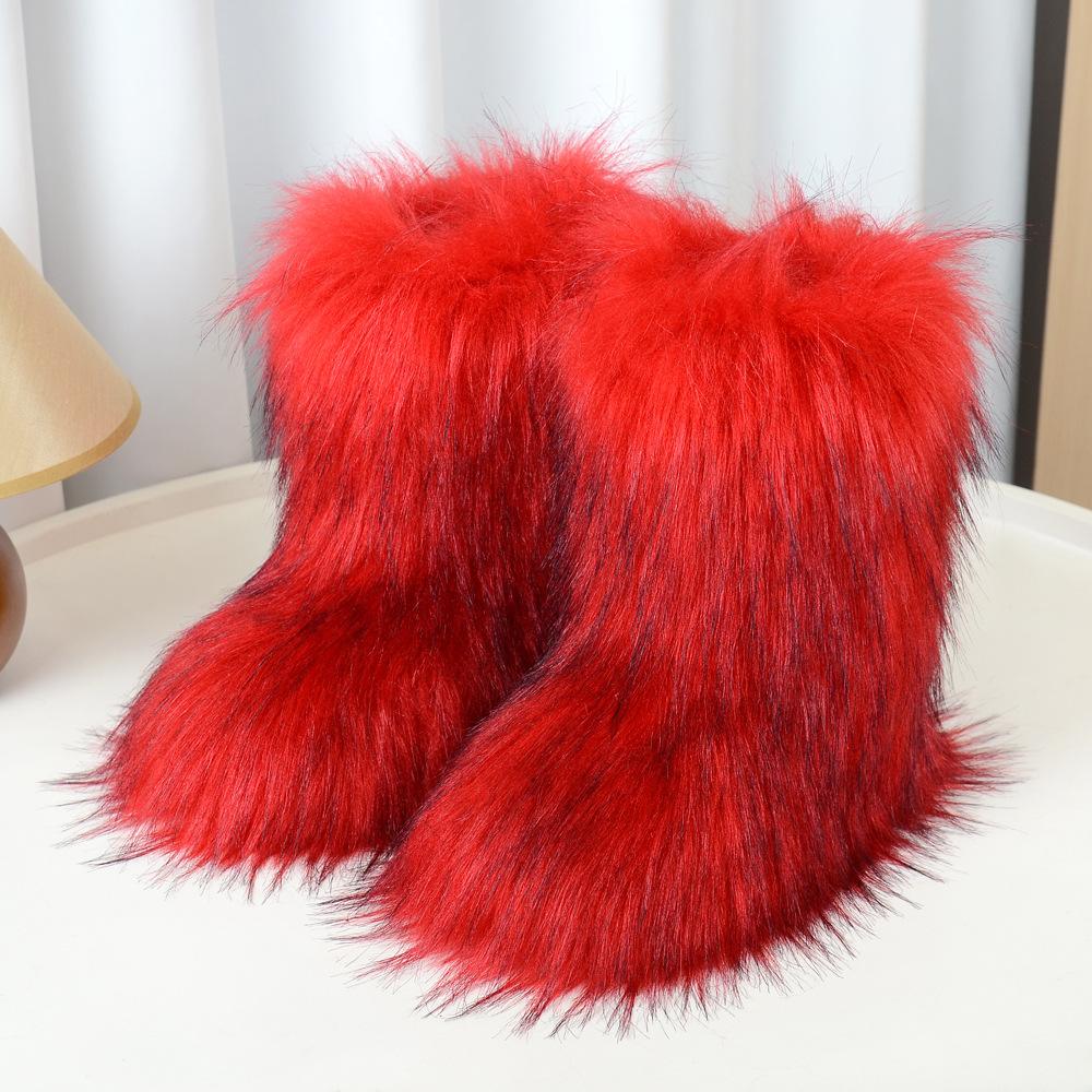 Evropské a americké přeshraniční vysoké ploché nadýchané boty zimní teplé sněhule dámské y2k pikantní dívčí středně vysoké imitace mývalí srsti