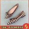 Pointed flat-soled women's single shoes 2025 new thousand bird grid bow lady shoes comfortable versatile soft sole four-season ladyshoes