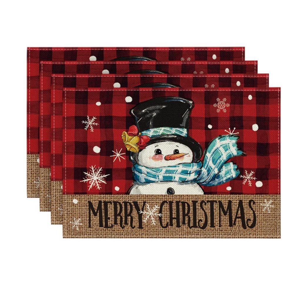 4 Stück Weihnachts-Tischsets 30*45cm Weihnachtsbäume Schneemänner Druck Esszimmer-Tischmatten Weihnachtsfeier Tischuntersetzer Dekoration