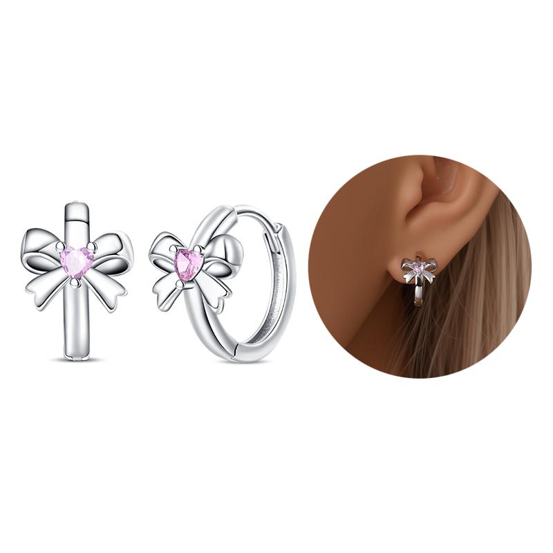 Silver 925 Heart CZ Cubic Zircon Round Daisy Flower Trio Stud Earrings for Women Silver S925 Original Fashion Jewelry