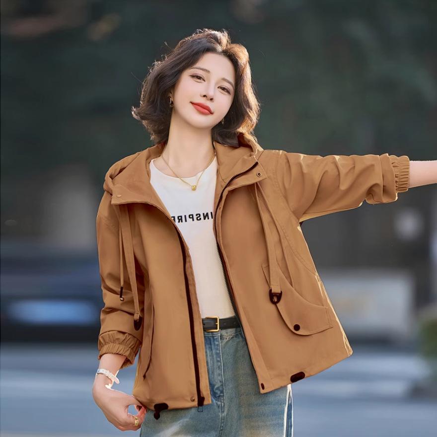 

Маленький плащ-тренч с капюшоном, женский короткий, новый, свободного кроя, повседневный, универсальный XXL сожжены оранжевый