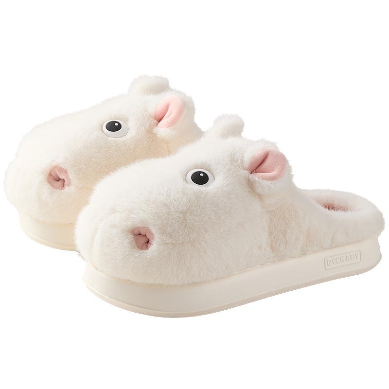 Cute Little Hippo Cotton Slippers Warm In Autumn and Winter Non-slip Piled Thickened Home Warm Feet Fluffy Slippers Women