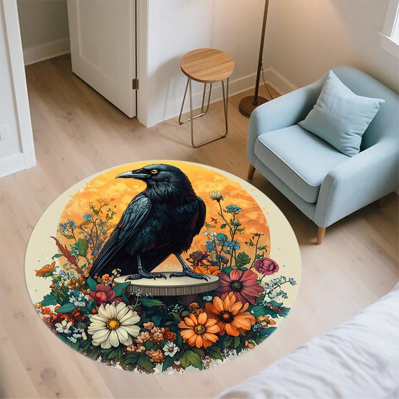 Flowers and Birds,Round Area Rug,Carpet Rug for Living Room Bedroom Sofa Playroom Decor,Non-slip Floor Mat