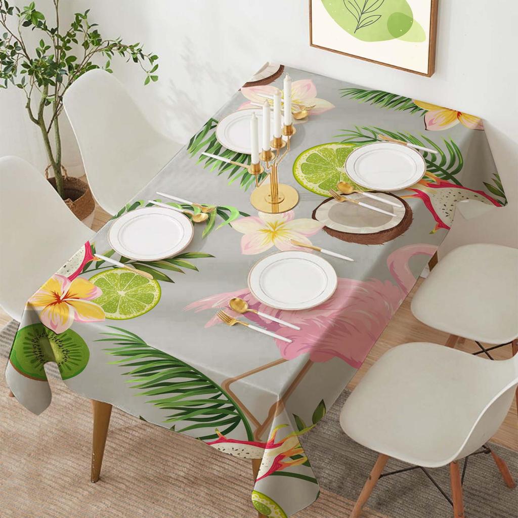 Tropical Flamingo Rectangular Polyester Tablecloth for Dining and Coffee Tables