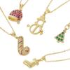 18k Gold Plated Christmas Tree & Snowman Pendant Necklace with Hat, Socks & Scepter - Fashionable Versatile Clavicle Chain.