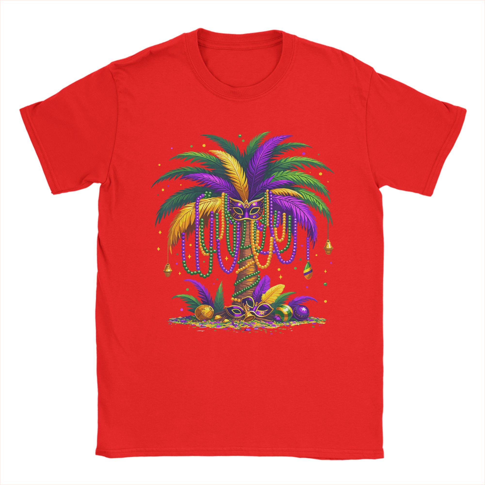 Mardi Gras Palm Tree TShirts Unisex  Novelty Pure Cotton Tees Crew Neck Short Sleeve T Shirts Gift Idea Tops S