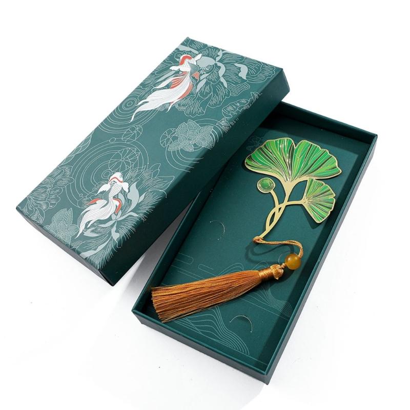 5 Pcs Chinese Style Bookmarks Page Markers Reading Bookmarkers Leaf Shape Bookmarks Metal Bookmarks with Tassels