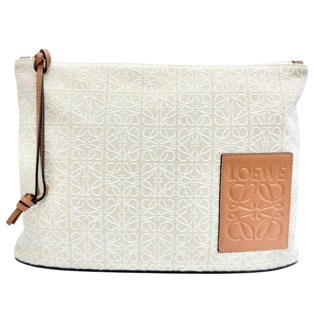 Great LOEWE Clutch Bag OBLONG POUCH Anagram Logo Leather Patch C821C63X05 Used