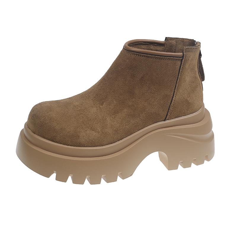 

Platform Block Heel Single Boots Autumn New Round Toe Suede Rear Zipper Anti-Slip Wear-Resistant Short-Thigh Boots 40 хаки