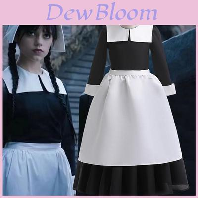 Wednesday Cosplay Girl Dress Set With Satin Fabric For Middle School Girls