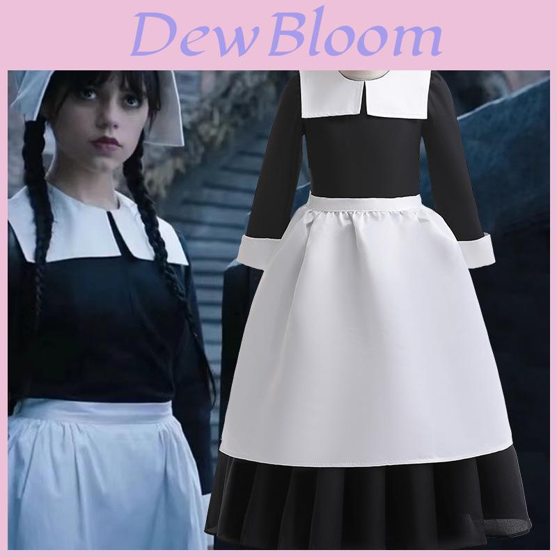 Wednesday Cosplay Girl Dress Set With Satin Fabric For Middle School Girls