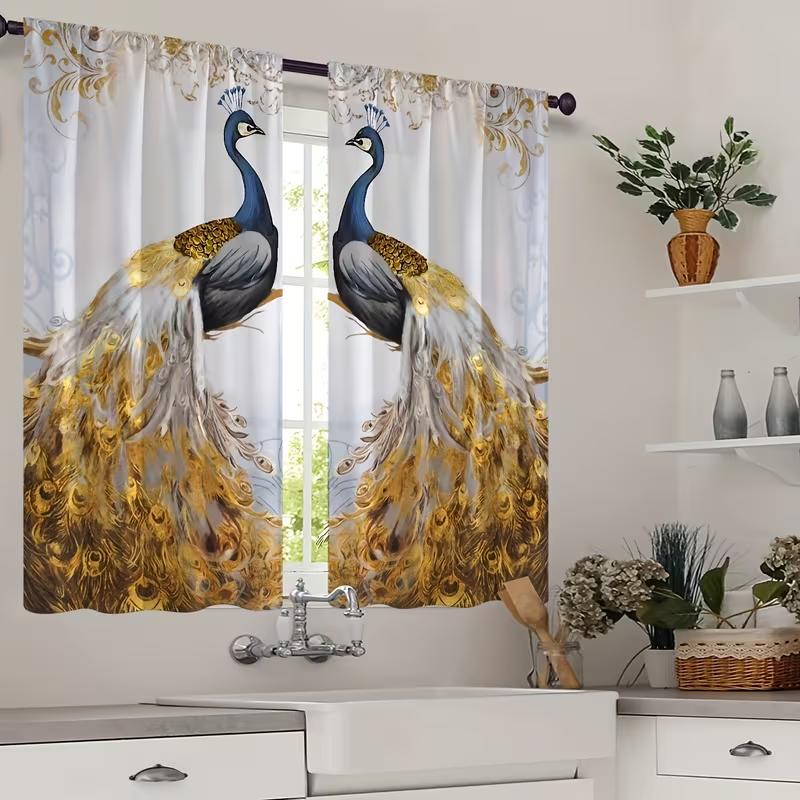 Golden Peacock Patterned Curtains Design Living Room Bedroomwindow Decoration Curtain Set Of 2 Made Polyester With Rod Pocket Washable Great Ready