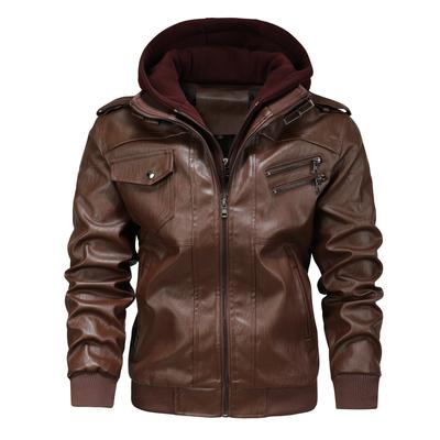 Autumn and Winter Men's Removable Knitted Hooded Pu Leather Jacket Large Size Casual Versatile Leather Jacket