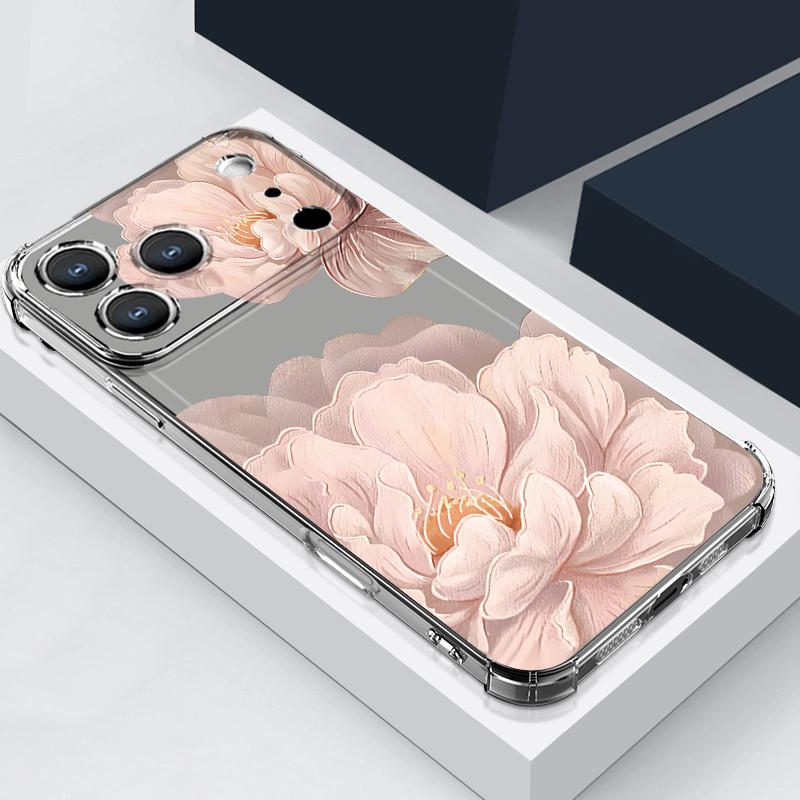 Pink Peony Floral Pattern Case For iPhone 17 Pro Max Coque iPhone 16 15 14 13 Pro Max 11 Shockproof Clear Soft Silicone Cover