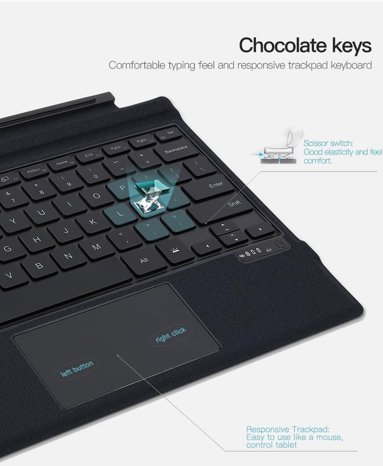 Surface Pro 6 Pro 3 Keyboard with Touchpad Surface Pro7 Pro6 Pro5 Pro4 Pro3 Keyboard Case Lightweight Thin Smart Wireless Bluetooth Keyboard Magnetic