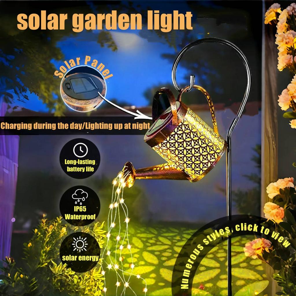 LED Solar Watering Can Lights Outdoor Solar Lantern String Waterproof Garden Lights for Patio Yard Pathway Plant Decoration