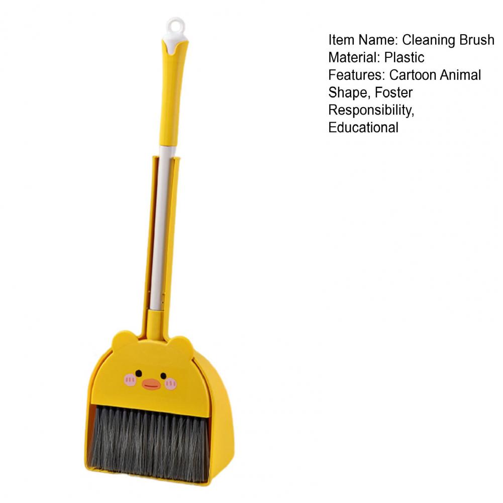 54cm Kids Broom and Dustpan Set Cleaning Brush Cartoon Animal Shape Toddler Broom Dustpan Set Children Cleaning Toy Accessories