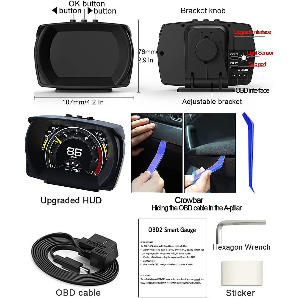 Vbestlife Car HUD Head Up Display Multifunctional OBD2 Smart Meter with OBDII Interface Car
