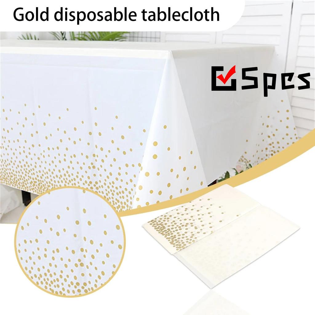 5PCS 137x274cm Plastic Disposable Tablecloth Rectangle Party Table Cover Gold Dot Table Cloth for Wedding Birthday Party Decor
