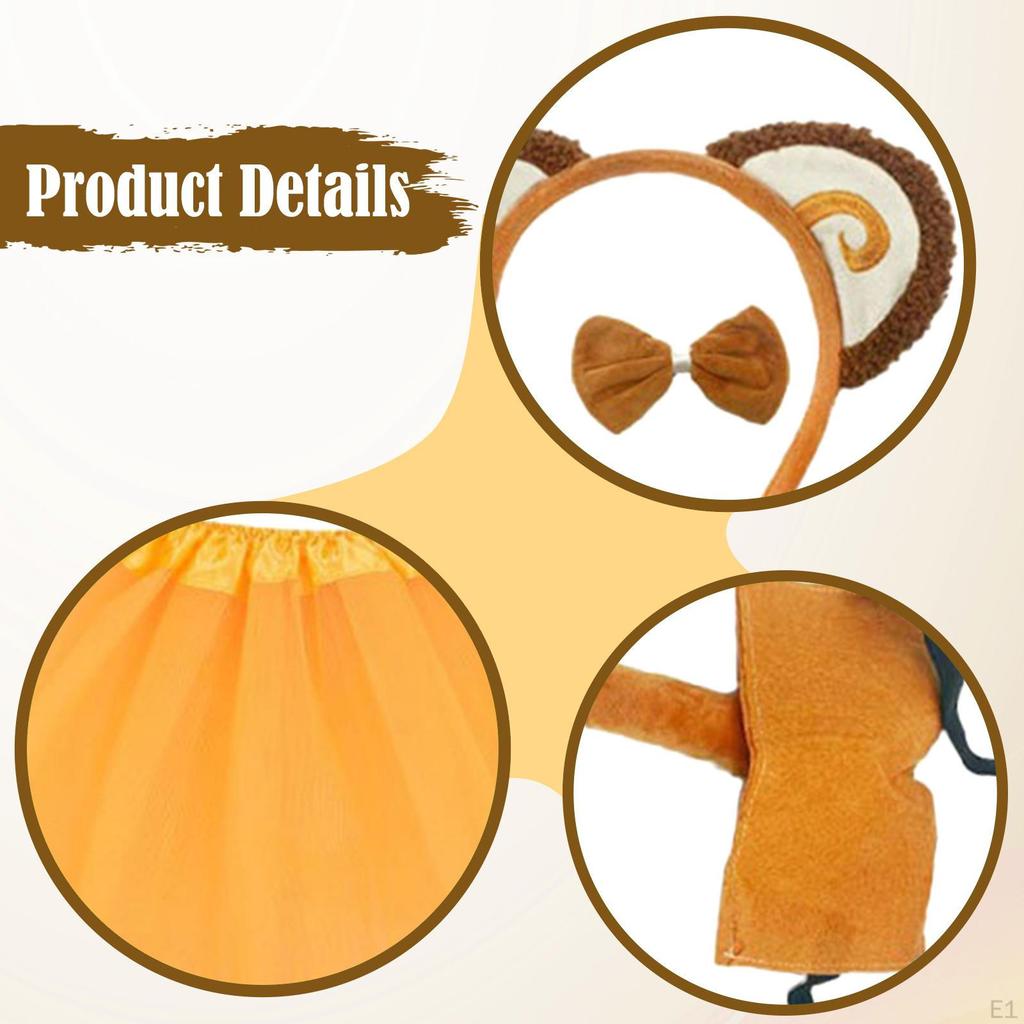 Monkey Ears and Tail Set Headdress Cosplay Props for Birthday Masquerade Holiday