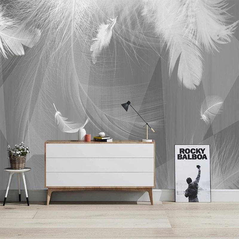 Wallpaper Black White Gray 3d Geometric White Feather Art Mural Modern Living Room Bedroom Wall Papers Home Decor