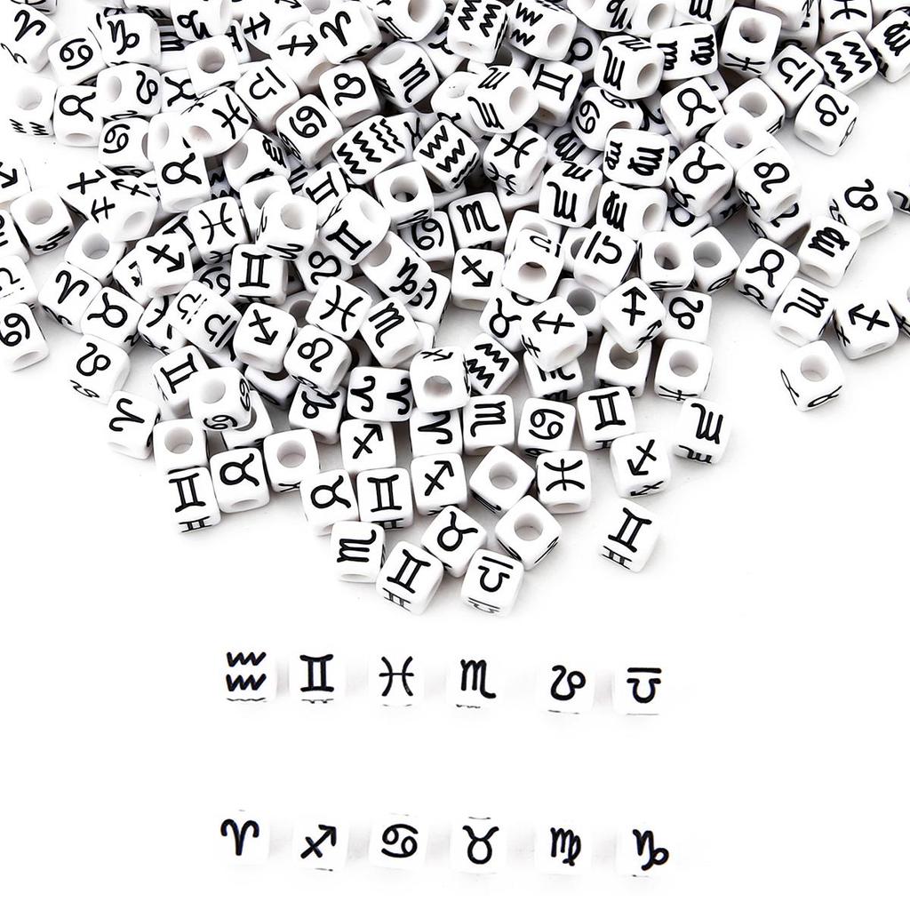 50pcs 7x7mm Acrylic Cubes Constellation Beads For DIY Jewelry Making Necklace Bracelet