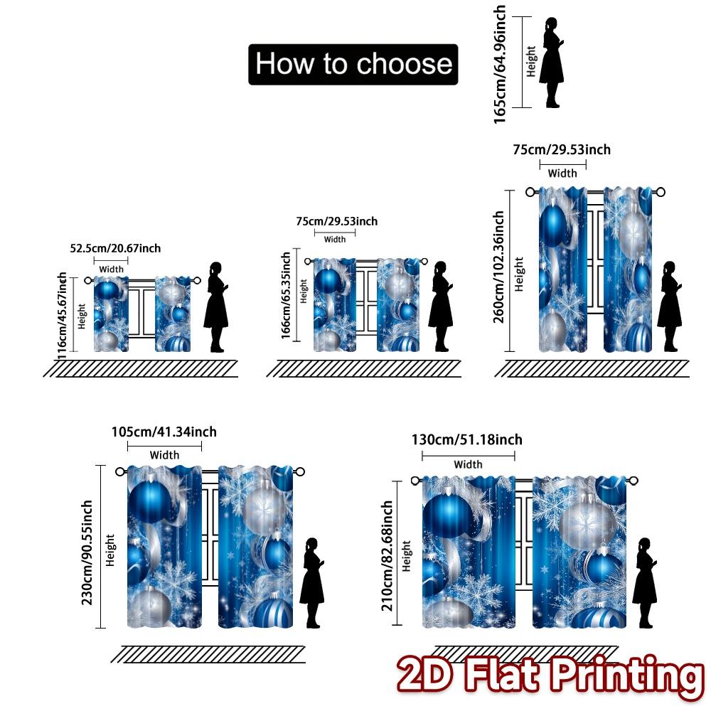 2pcs,Curtains Blue Silver Christmas Ornaments (2) Creative Chic Curtains Polyester Curtains Festive Decorative for Bedroom and