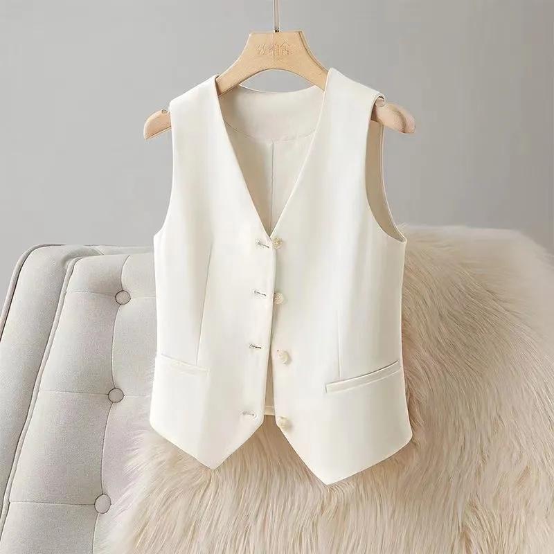 Gilet Cappotto da Donna Primavera Autunno di Alta Gamma Senza Maniche Giacca Gilet Suit da Donna Temperamento Moda Lady Blazer Clip a Cavallo