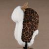Antlers Leopard Print Hat Women's Winter Thickened Plush Ear Protection Hat Men's Outdoor Cycling Cold-proof Snow Mountain Hat