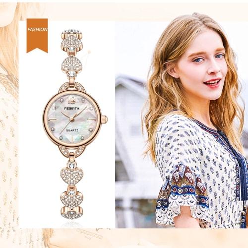 Women's Analog Bracelet Watch with Seashell Case, 3ATM Water Resistance, Sparkling Diamond Heart Strap, Cute and Stylish Rose Gold Watch, Fashion Watc