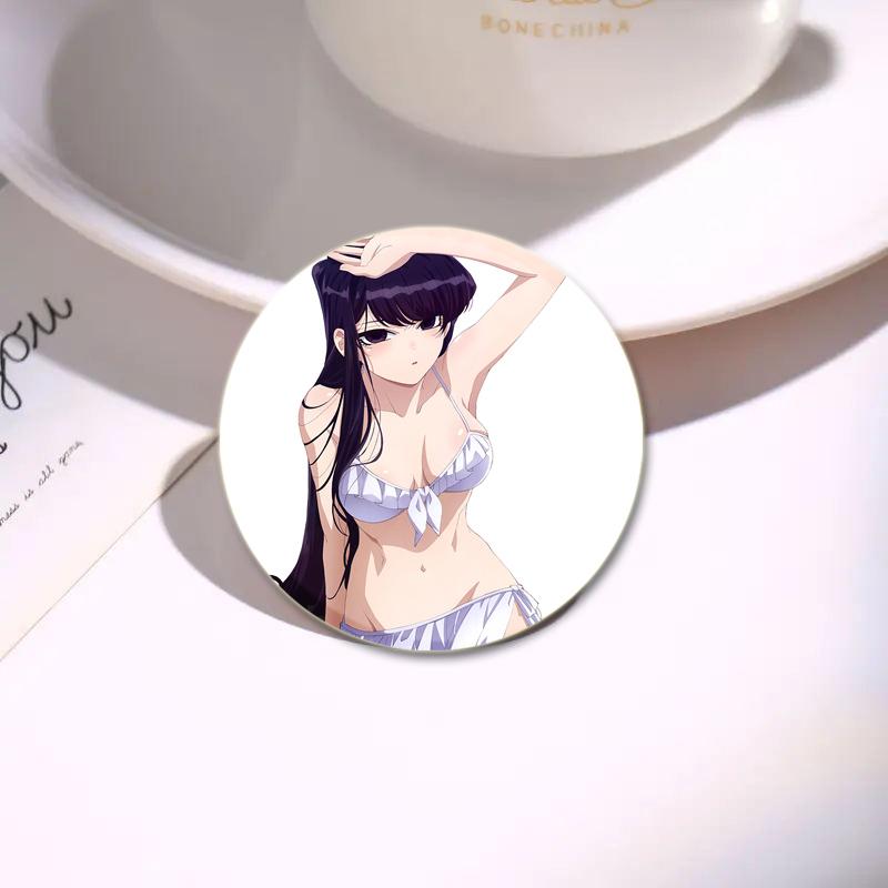 32/44/58mm Komi Cant Communicate Round Pin Cute Girl Cartoon Snap-in Brooches for Backpack Cothes Accessories Anime Collection Badge