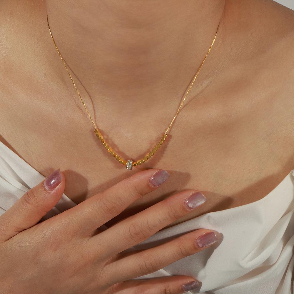 Elegant Geometric Zircon Pendant Necklace - Gold Plated Titanium Steel