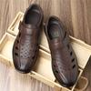 Summer New Men's Leather Breathable Casual Hole Shoes Father Anti-slip Soft Bottom Father Hollow Out Leather Sandals