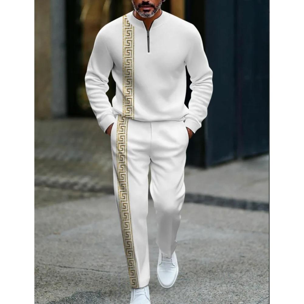 Herren Mode Stil Gedruckt Zweiteiliges Set 3D Digital Halber Reißverschluss Lässig Trendig Sportbekleidung Herbst und Winter Set