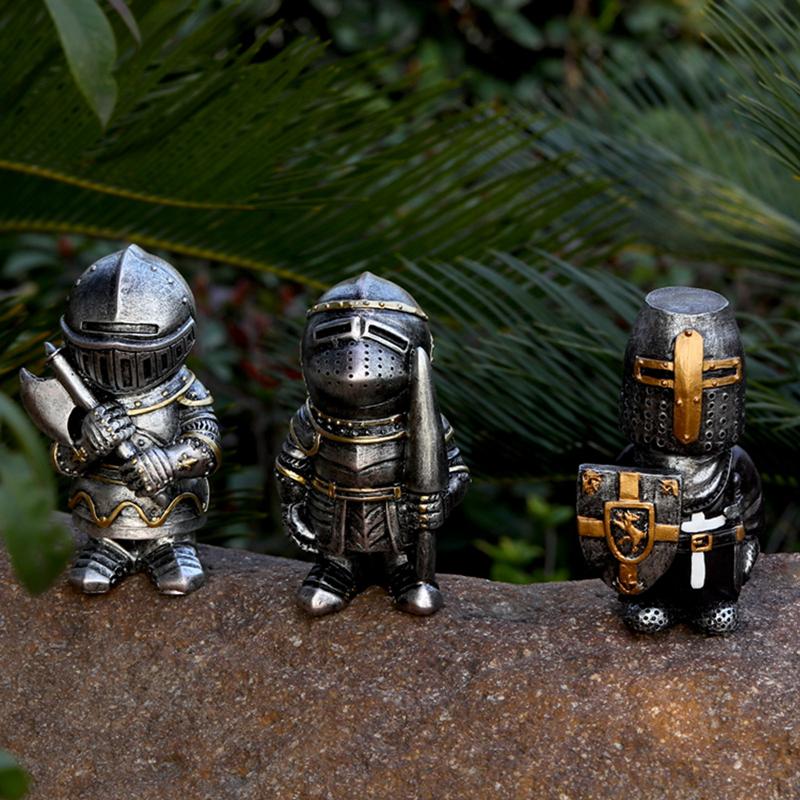 Trpasličí ozdoba socha venkovní dekorace dvora zahradní goblin voják rytíř stráž figurka brnění miniaturní socha dekorace