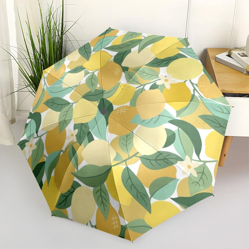 

1pc Lemon Pattern Automatic Opening/Closing Folding Umbrella with 8 Ribs,Windproof Portable Sunshade Umbrella Holiday gift yy260401018
