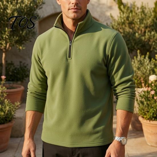 Winter Warm Clothing Men Quarter-Zip Sweatshirt, Long Sleeve Mock Neck Pullover Top, Solid Casual Color Tops Sweatshirt for Golf Office Street