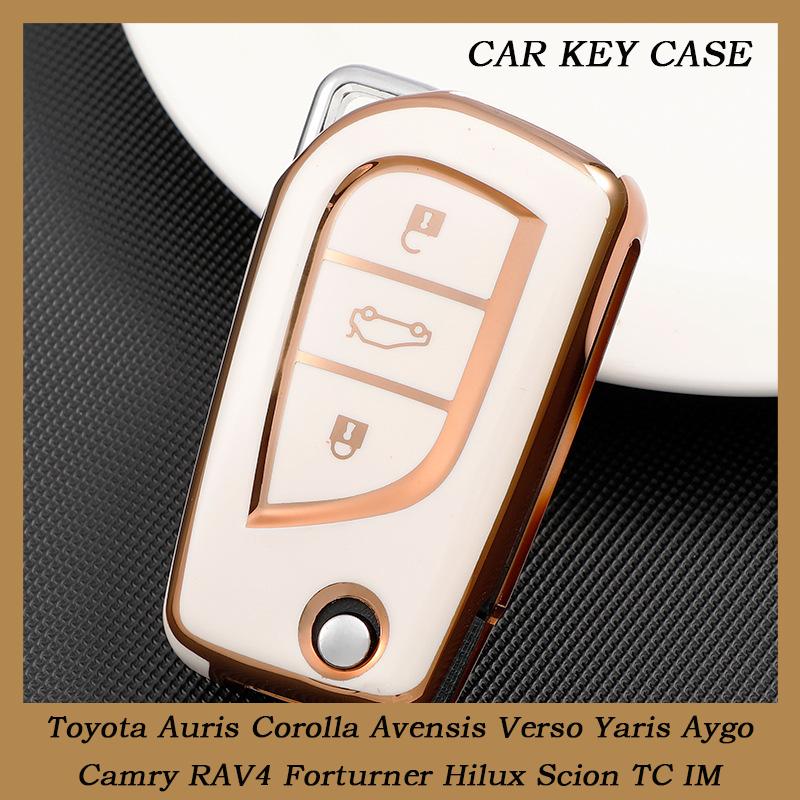 New TPU Car Flip Key Case Cover Shell Fob for Toyota Auris Corolla Avensis Verso Yaris Aygo Camry RAV4 Forturner Hilux Scion TC IM