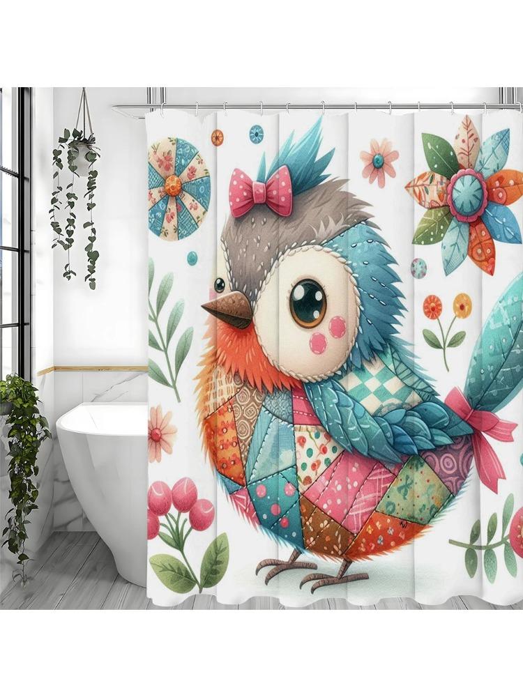 

Cute Bird And Flower Collage Art Shower Curtain, Bathroom Decorative Shower Curtain, Waterproof Shower Curtain With Hooks W60H190(CM)-1 Pcs