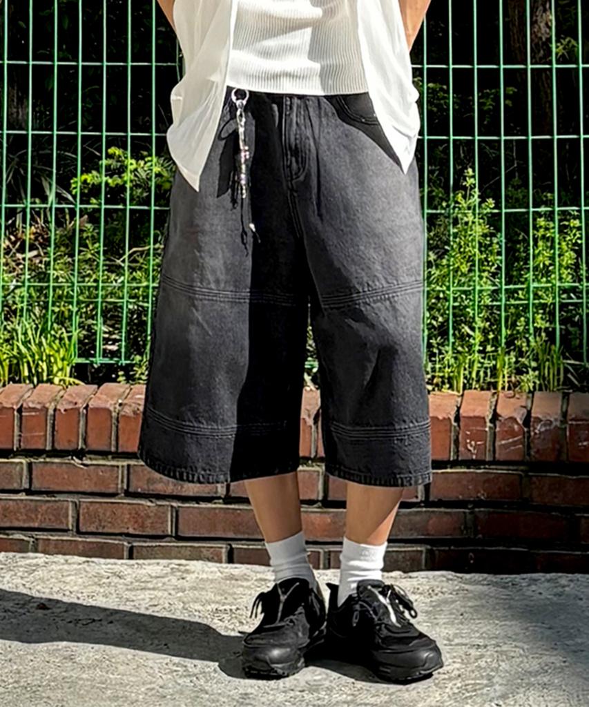MAKEITTO Cut-Line Denim Bermuda Pants_Black