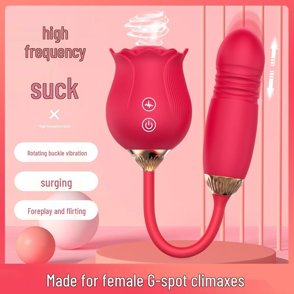 Dual-Head Vibrating Rose: Telescopic, Licking & Sucking Pleasure Toy for Women