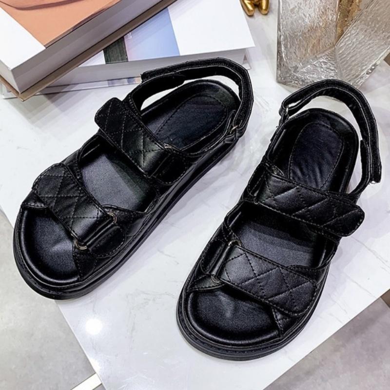 Fashion Summer New Minimalist Non-slip Sandals Diamond Grid Pattern Solid Color Women Flat Sandals Outdoor Fashion Comfy Women Sandals